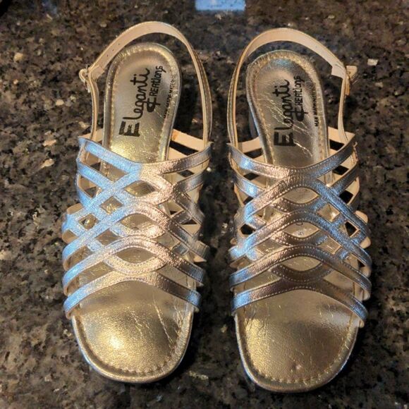 VTG Elegant Creations Silver Sandals Size 8.5 - Picture 1 of 12